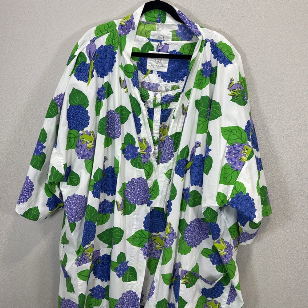 Printfresh Blue and Green hydrangea bird Floral robe and night dress - Picture 4 of 13